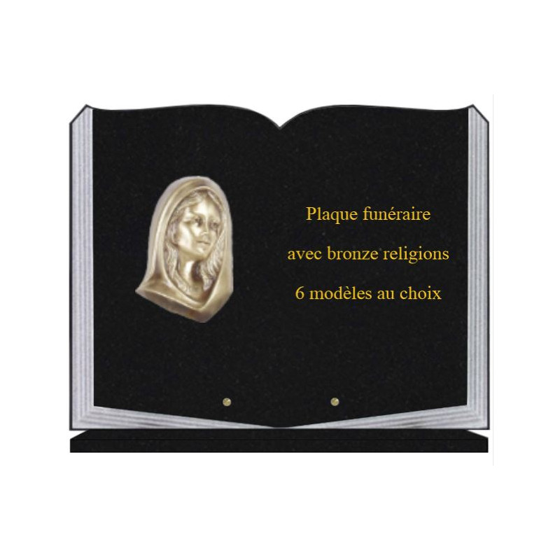 PLAQUE FUNÉRAIRE 35X45 LIVRE SUR SOCLE BRONZE RELIGIONS