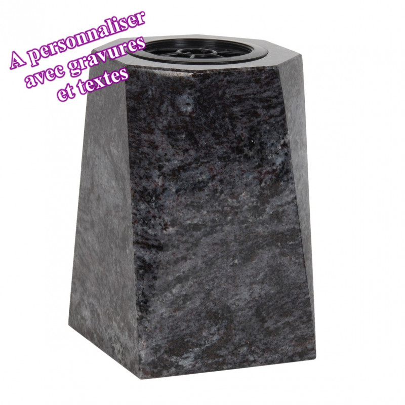 VASE FUNÉRAIRE EN GRANIT MASSIF 4 PANS PERSONNALISABLE