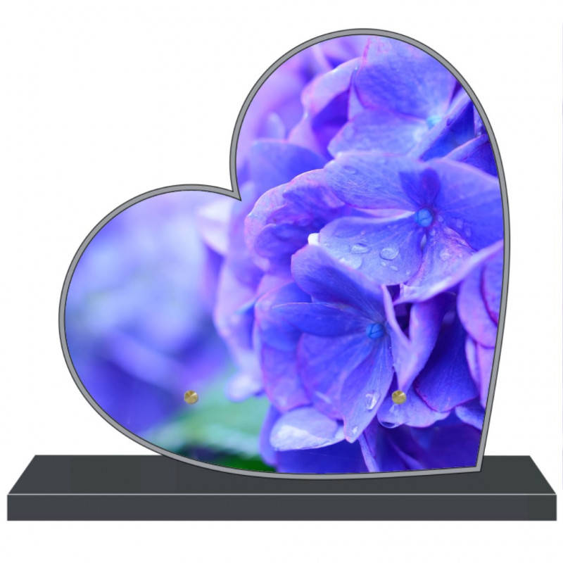 PLAQUE FUNÉRAIRE PERSONNALISABLE COEUR FLEURS HORTENSIA FPF2264