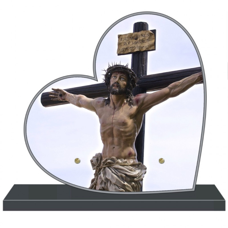 PLAQUE FUNÉRAIRE PERSONNALISABLE COEUR CHRIST CROIX FPF6425