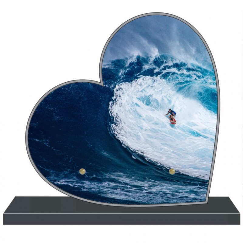 PLAQUE FUNÉRAIRE PERSONNALISABLE COEUR MER SURF FPF10583