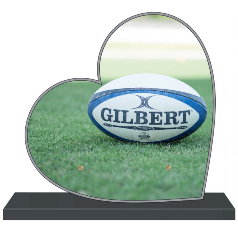 PLAQUE FUNÉRAIRE PERSONNALISABLE COEUR RUGBY FPF10858