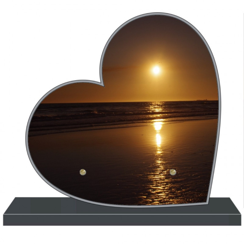 PLAQUE FUNÉRAIRE A PERSONNALISER COEUR COUCHER DE SOLEIL FPFNX049