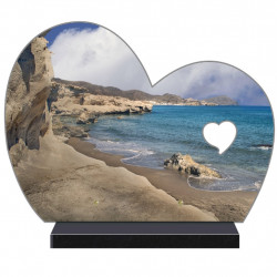 PLAQUE FUNÉRAIRE DEMI COEUR PERSONNALISABLE PLAGE FPF2119