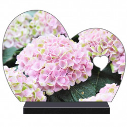 PLAQUE FUNÉRAIRE DEMI COEUR FLEURS HORTENSIA ROSE FPF2265