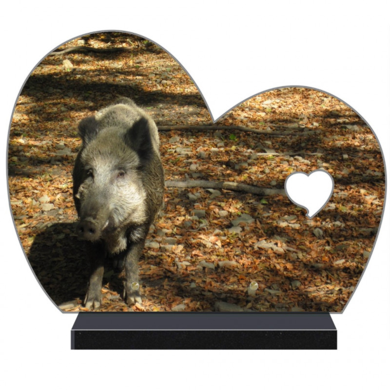 PLAQUE FUNÉRAIRE DEMI COEUR ANIMAUX SANGLIER FPF8012