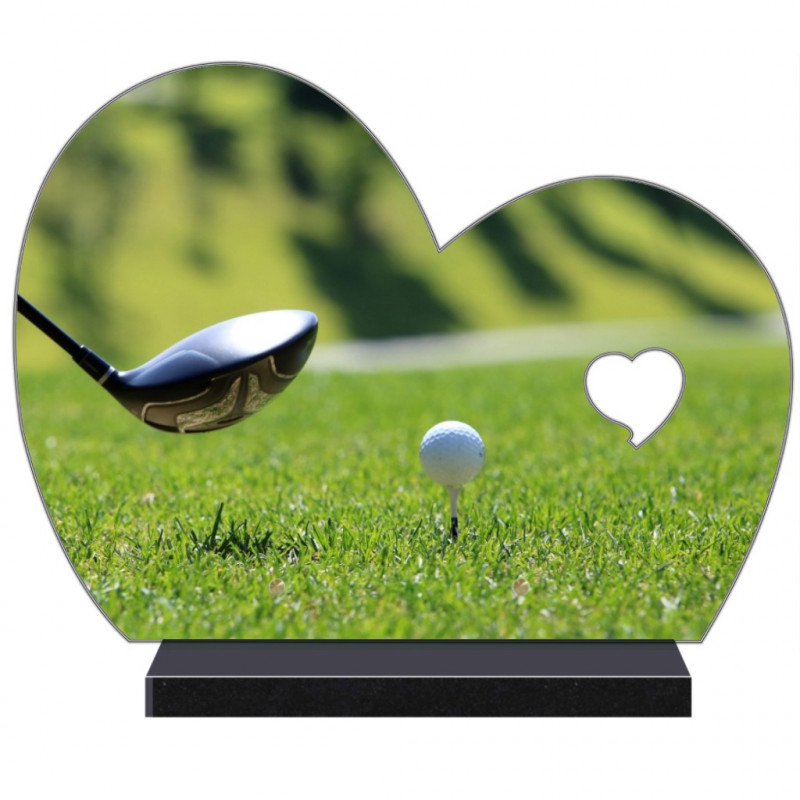 PLAQUE FUNÉRAIRE DEMI COEUR GOLF GOLFEUR FPF10112