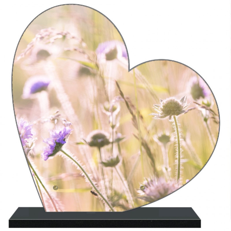 PLAQUE FUNÉRAIRE COEUR 30 cm X 30 cm FLEURS FPF2076