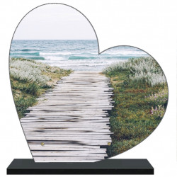 PLAQUE FUNÉRAIRE MER PLAGE COEUR 30 cm X 30 cm FPF2174