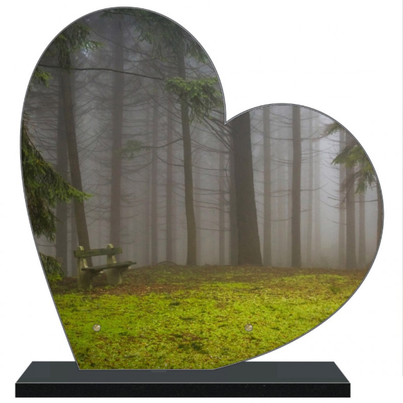 PLAQUE FUNÉRAIRE NATURE FORÊT COEUR 30 cm X 30 cm FPF2183