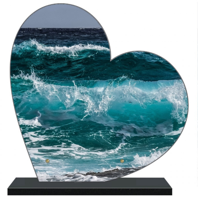 PLAQUE FUNÉRAIRE MER OCÉAN COEUR 30 cm X 30 cm FPF2187