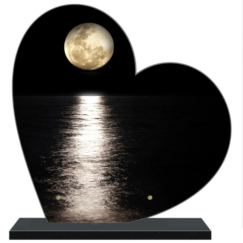 PLAQUE FUNÉRAIRE MER PLEINE LUNE COEUR 30 cm X 30 cm FPF2193