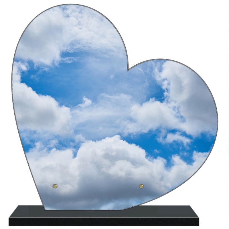 PLAQUE FUNÉRAIRE CIEL NUAGES COEUR 30 cm X 30 cm FPF2226