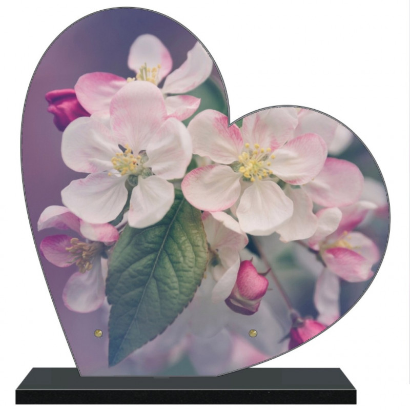 PLAQUE FUNÉRAIRE COEUR 30 cm X 30 cm FLEURS FPF2233