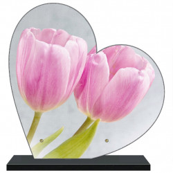 PLAQUE FUNÉRAIRE TULIPES ROSES COEUR 30 cm X 30 cm FPF2234