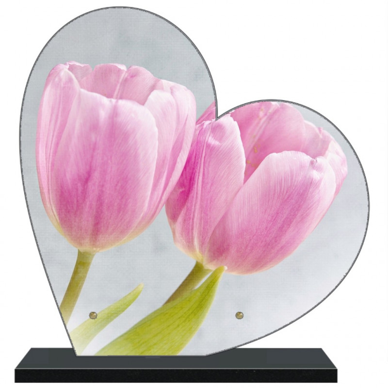 PLAQUE FUNÉRAIRE TULIPES ROSES COEUR 30 cm X 30 cm FPF2234