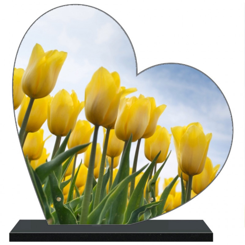 PLAQUE FUNÉRAIRE TULIPES JAUNES COEUR 30 cm X 30 cm FPF2244