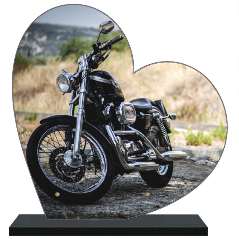 PLAQUE FUNÉRAIRE MOTOS MOTARDS COEUR 30 cm X 30 cm FPF6524