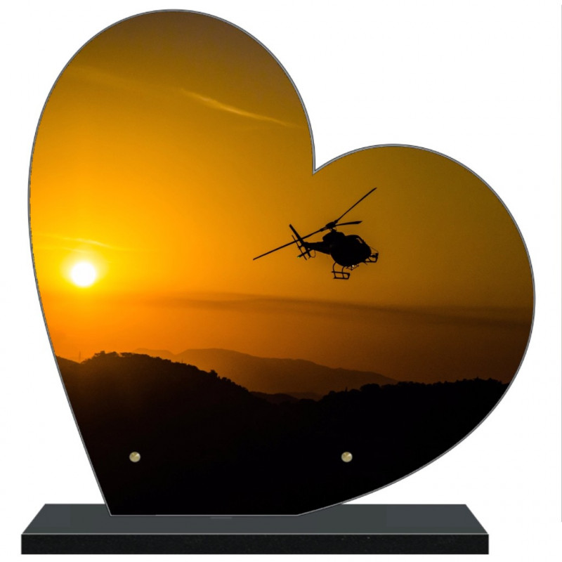 PLAQUE FUNÉRAIRE AVIATION HELICOPTÈRE COEUR 30 cm X 30 cm FPF7051