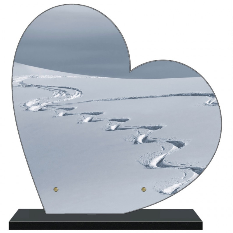 PLAQUE FUNÉRAIRE SPORTS D'HIVER SKI COEUR 30 cm X 30 cm FPF10396