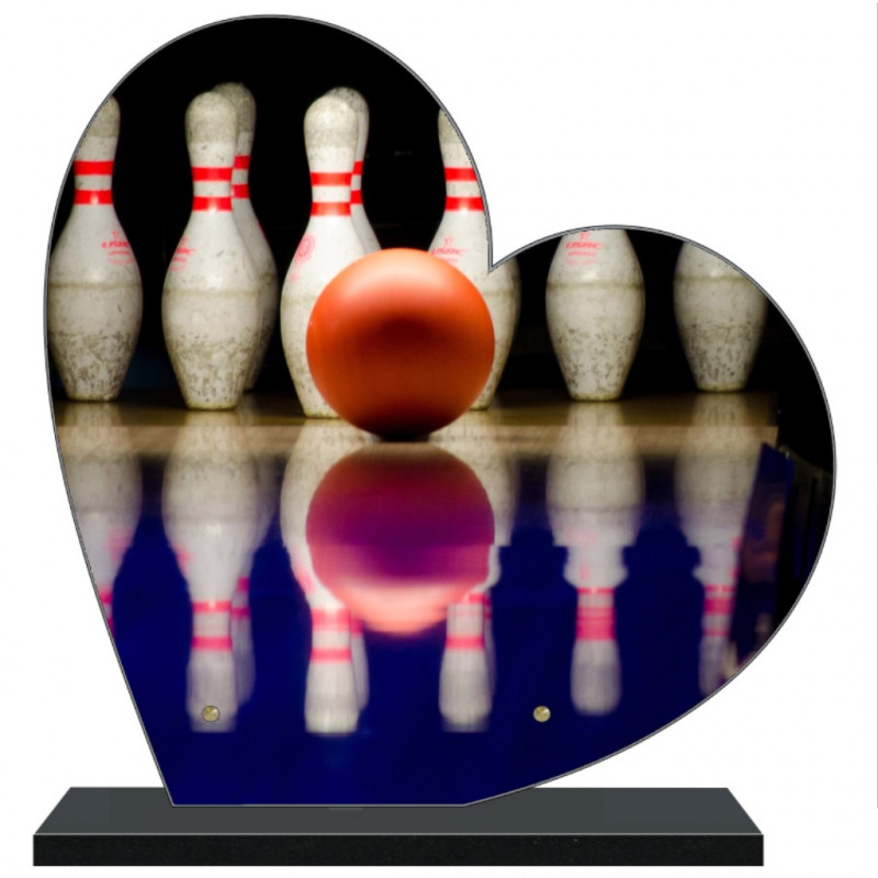 PLAQUE FUNÉRAIRE LOISIRS BOWLING COEUR 30 cm X 30 cm FPF10776