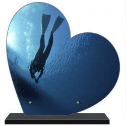 PLAQUE FUNÉRAIRE PLONGÉE SOUS MARINE COEUR 30 cm X 30 cm FPF10841
