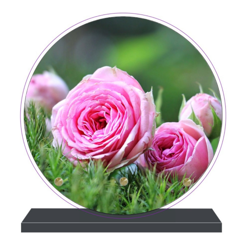 PLAQUE FUNÉRAIRE THÈME FLEURS RONDE 20 cm X 20 cm FPF2030