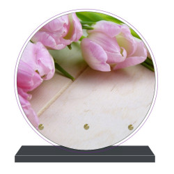 PLAQUE FUNÉRAIRE RONDE FLEURS TULIPES 20 cm X 20 cm FPF2085