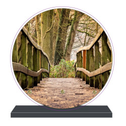 PLAQUE FUNÉRAIRE RONDE NATURE PETIT PONT 20 cm X 20 cm FPF2164