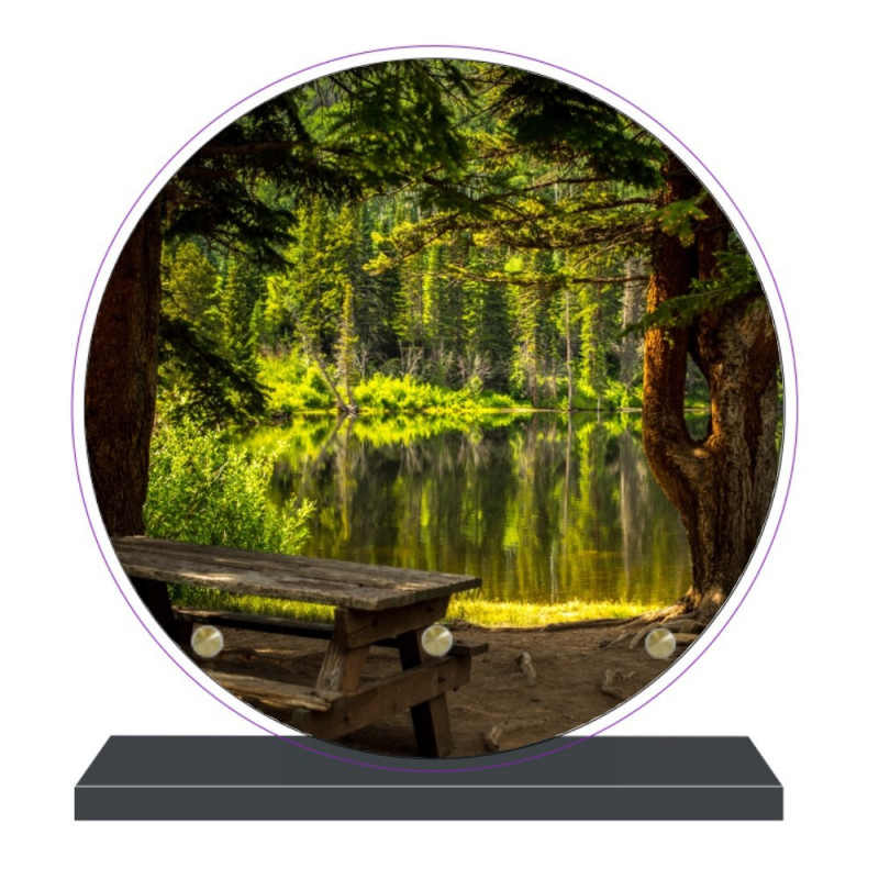 PLAQUE FUNÉRAIRE FORÊT ÉTANG RONDE 20 cm X 20 cm FPF2175