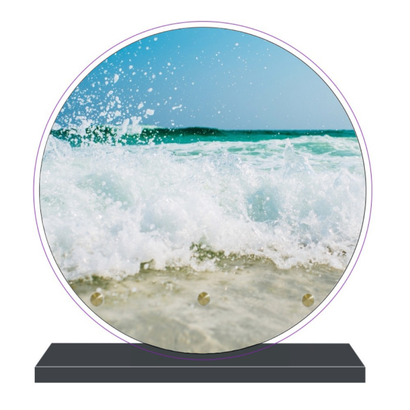 PLAQUE FUNÉRAIRE MER PLAGE RONDE 20 cm X 20 cm FPF2188