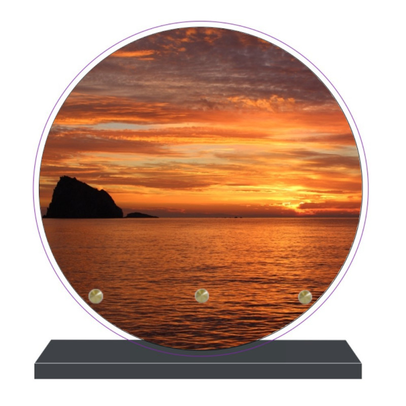 PLAQUE FUNÉRAIRE MER COUCHER DE SOLEIL RONDE 20 cm X 20 cm FPF2203