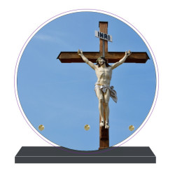 PLAQUE FUNÉRAIRE RONDE CROIX CHRIST 20 cm X 20 cm FPF6430