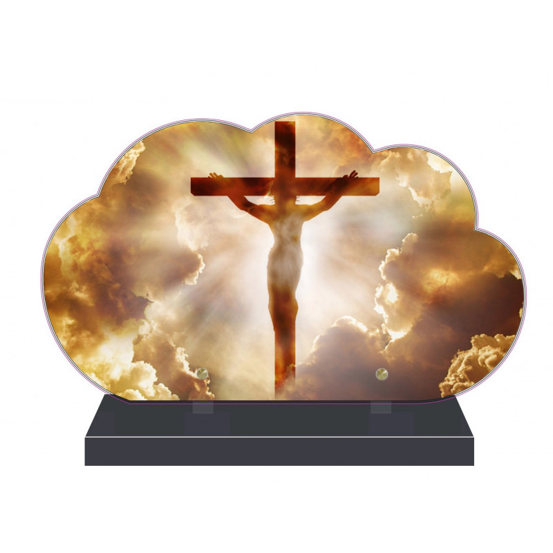 PLAQUE FUNÉRAIRE NUAGE 35 cm X 21 cm CROIX CHRIST FPF6427