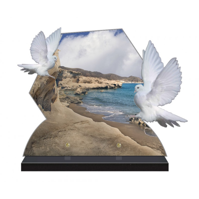 PLAQUE FUNÉRAIRE COLOMBE 40 cm X 31.5 cm MER PLAGE FPF2119