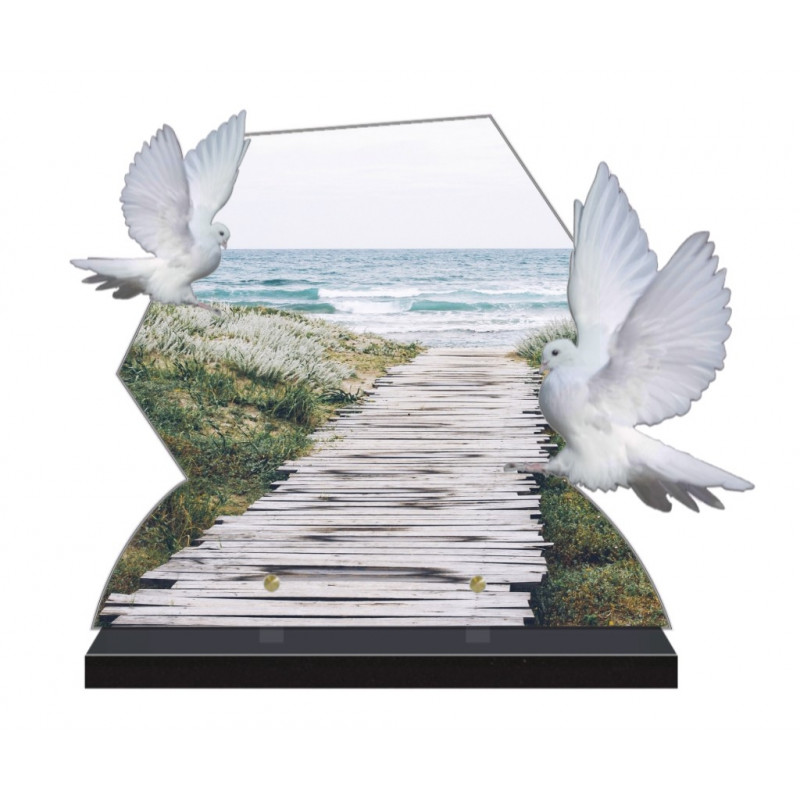 PLAQUE FUNÉRAIRE COLOMBE 40 cm X 31.5 cm PLAGE MER FPF2174