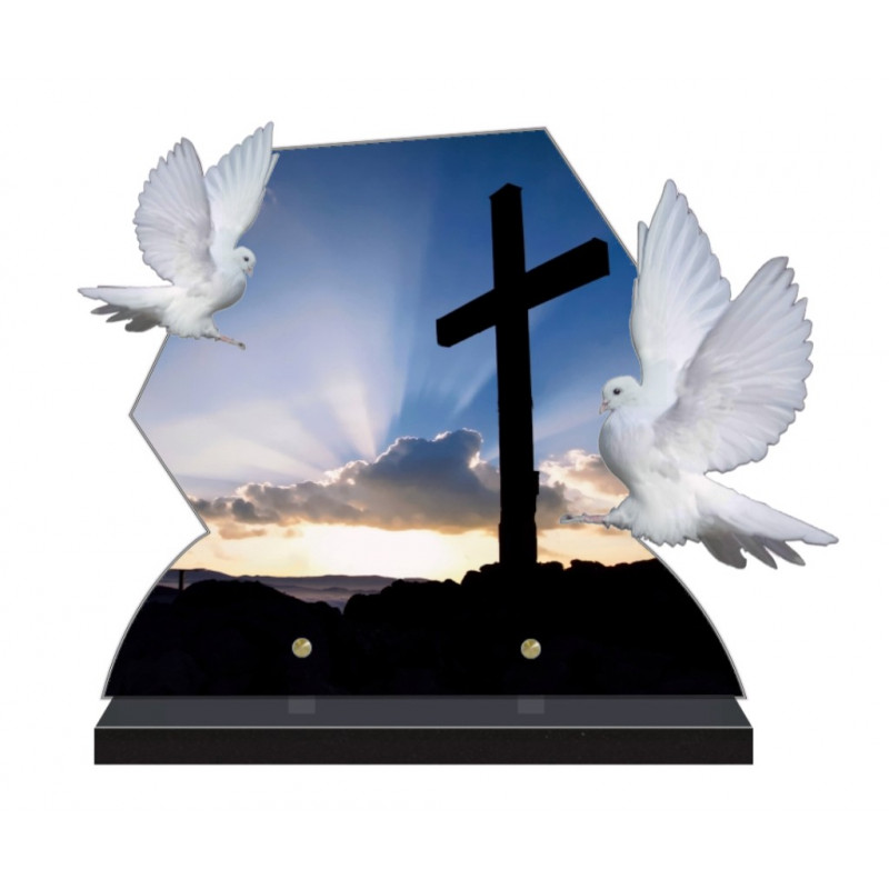Plaque funéraire Livre granit - médaillon coeur et croix