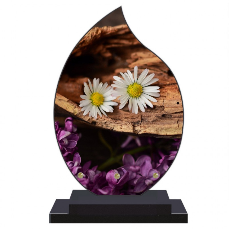 PLAQUE FUNÉRAIRE FLAMME FLEURS 22 cm X 32 cm FPF2169