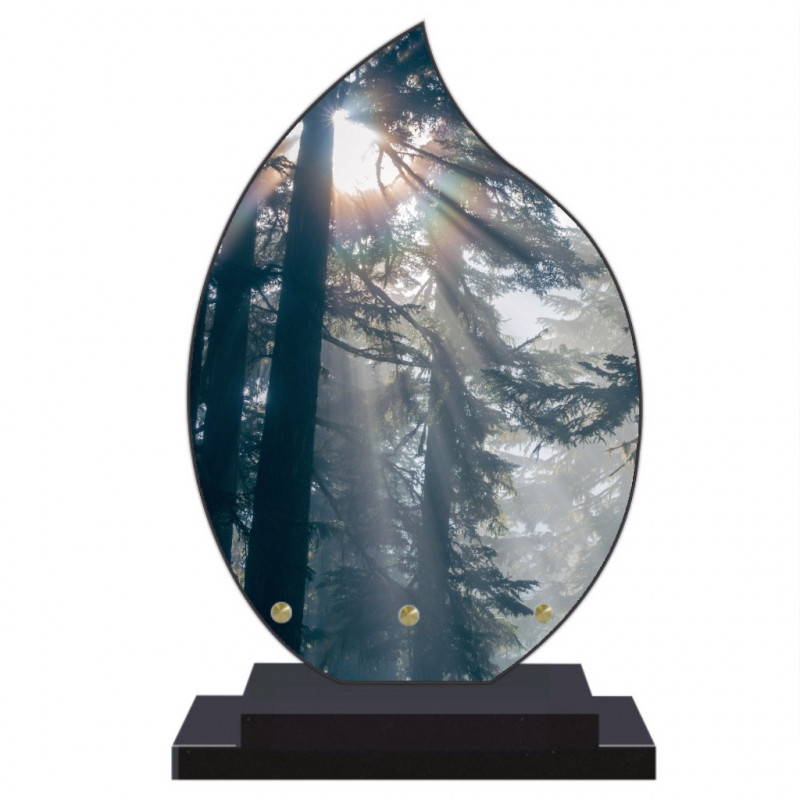 PLAQUE FUNÉRAIRE FLAMME NATURE FORÊT 22 cm X 32 cm FPF2177