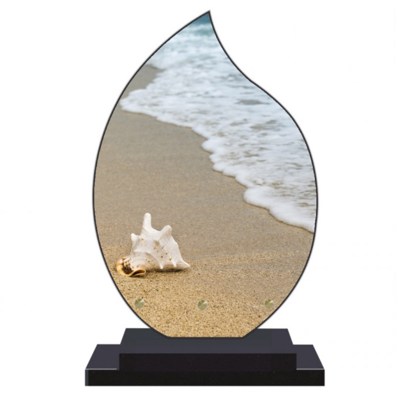 PLAQUE FUNÉRAIRE FLAMME PLAGE COQUILLAGE 22 cm X 32 cm FPF2190