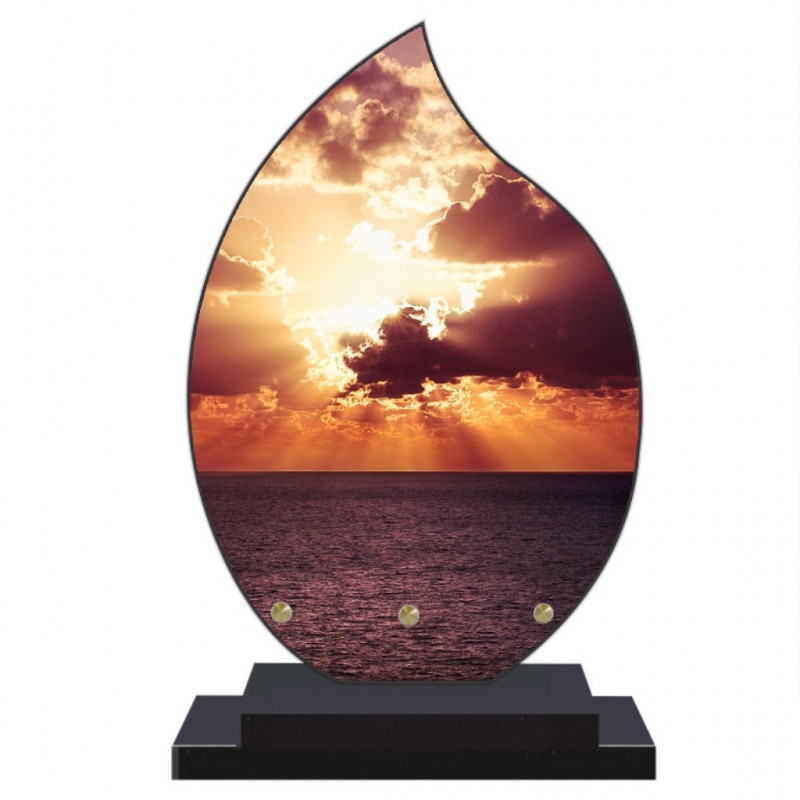 PLAQUE FUNÉRAIRE FLAMME COUCHER DE SOLEIL 22 cm X 32 cm FPF2191