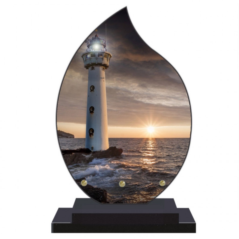 PLAQUE FUNÉRAIRE FLAMME MER PHARE 22 cm X 32 cm FPF2196