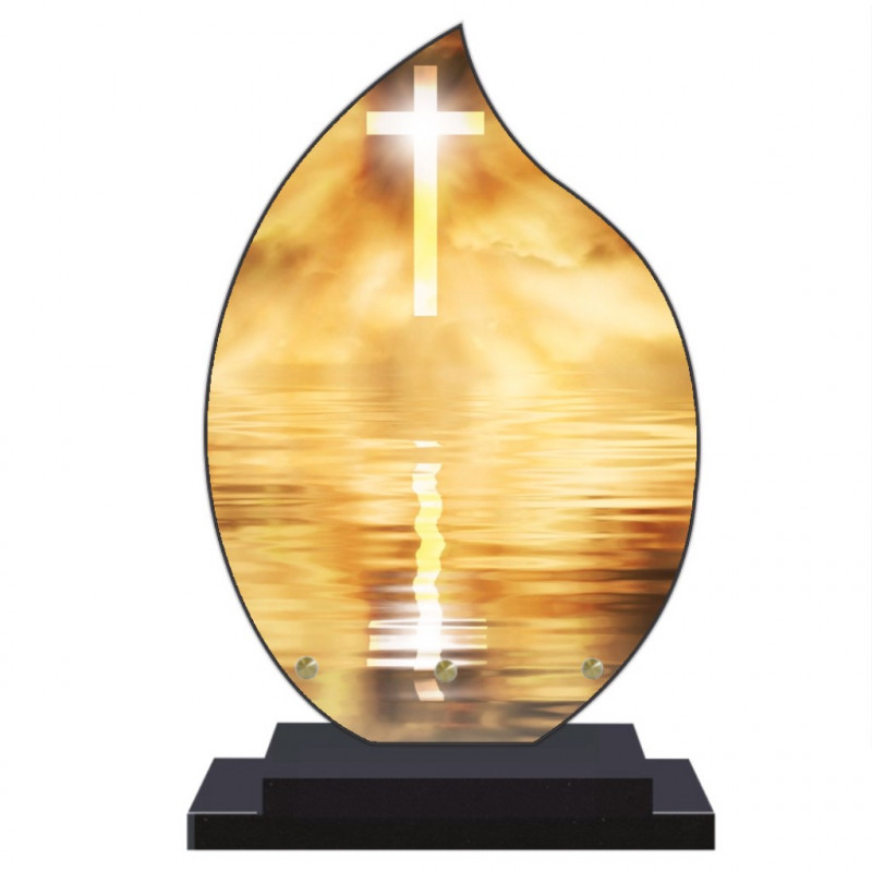 PLAQUE FUNÉRAIRE FLAMME RELIGION CROIX 22 cm X 32 cm FPF6426