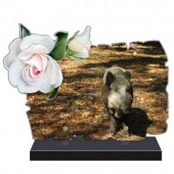 PLAQUE FUNÉRAIRE ORIGINALE THÈME ANIMAUX SANGLIER FPF8012