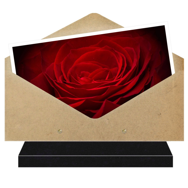 PLAQUE FUNÉRAIRE ENVELOPPE THÈME ROSES ROUGES FPF2033