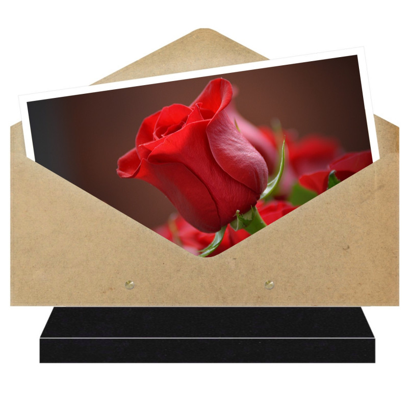 PLAQUE FUNÉRAIRE ENVELOPPE THÈME BOUTON DE ROSE FPFNX036