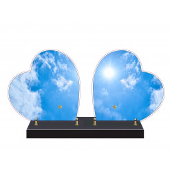 PLAQUE FUNÉRAIRE DOUBLE COEUR THÈME NUAGES CIEL FPF2220