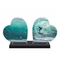 PLAQUE FUNÉRAIRE DOUBLE COEUR SURF SURFEUR FPF10970