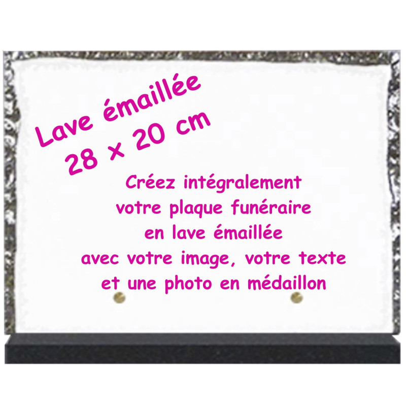 Plaque funéraire lave émaillée 28x20 personnalisable