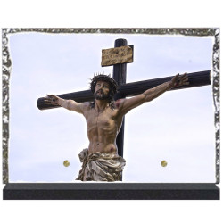 Plaque funéraire lave émaillée 28x20 Christ personnalisable LE00115